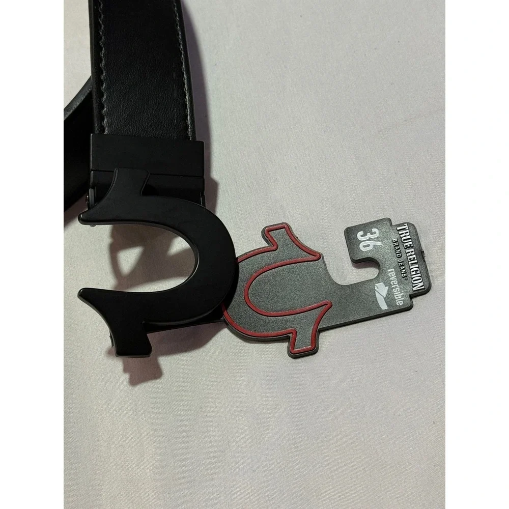 True‎ Religion Reversible Horseshoe Buckle Belt Black/Tan Size 36 NWT